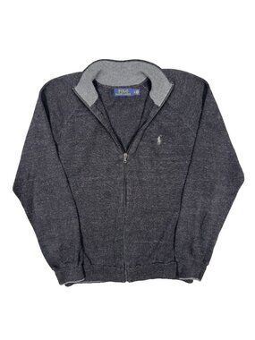 Polo Ralph Lauren Full Zip Cotton Sweater Mens Knitted Heather Grey Large